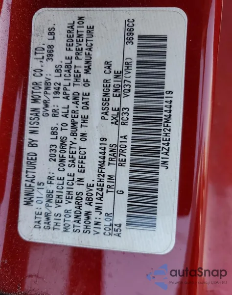 2015 Nissan 370Z Base from USA, damaged, VIN JN1AZ4EH2FM444419